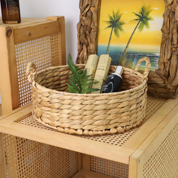 Round Water Hyacinth Storage Baskets for Organizing round Wicker Basket with Double Handles-Wicker Baskets for Shelves3