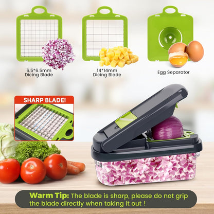 Vegetable Chopper, 12-In-1 Food Veggie Chopper Cutter with Container | 7 Sharp Blades Dice, Slice, Shred and Grate for Salads, Onions and Meal Prep, with a Non-Slip Base and Drain Basket3