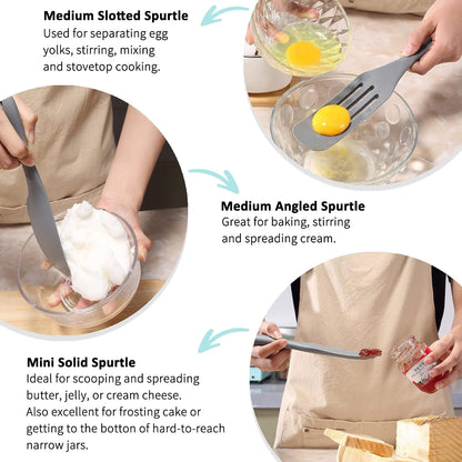 Silicone Spurtle Set, Silicone Spatula Set, Heat Resistant Cooking Utensil for Nonstick Cookware, Serving，Baking, Whisking, Smashing, Scooping, Spreading, 4 Piece3