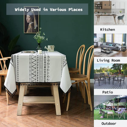 Cotton Linen Rectangle Tablecloth Boho Tassel Design Table Cloth Farmhouse Decor Oblong Wrinkle Free Indoor Outdoor Table Cover for Party, Picnic, Kitchen and Dining Room,55”X102”, 8-10 Seats7