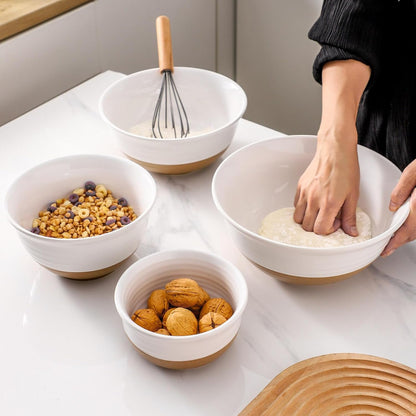 Ceramic Serving Bowls Set of 4, 2.1/1.5/1.0/0.5 Qt White & Terracotta Stoneware Mixing Bowls, Farmhouse Bowls for Cooking, Prepping, Salad & Soup, Dishwasher & Microwave Safe, Serving Dishes7