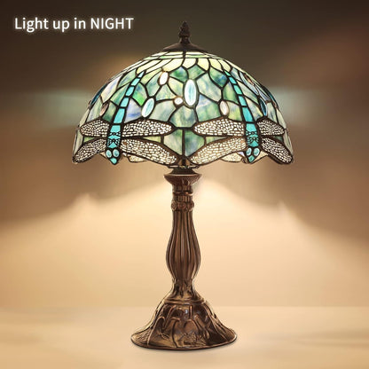 18" Tiffany Dragonfly Style Stained Glass Table Lamp, Green3