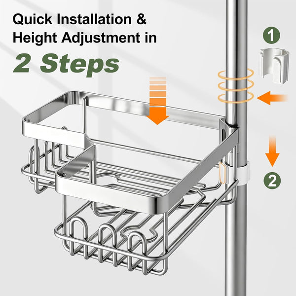 Corner Shower Caddy Tension Pole 4 Tier Rustproof Bathroom Organizer Shelves for inside Shower Bathtub Shampoo Storage,26 to 120 Adjustable Standing Rack with Towel Rack6