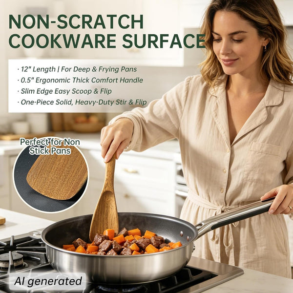 2 Pack Wooden Spatula Spoon for Cooking Natural Acacia Wood Utensil7