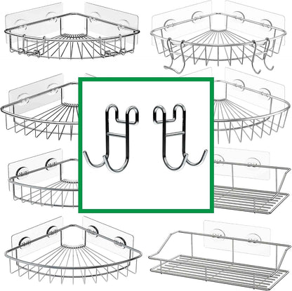 Shower Caddy Hooks, Razor Hanger for Shelf and Loofah (Silver - 2 Open)7
