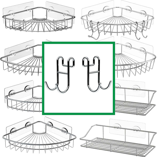 Shower Caddy Hooks, Razor Hanger for Shelf and Loofah (Silver - 2 Open)7