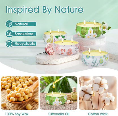 Citronella Candles Outdoor, 4 Pack Soy Wax Lemongrass Candles, Decorative Jar Scented Candle for Patio Garden Backyard Camping Summer, 240 Hours Burning Time2