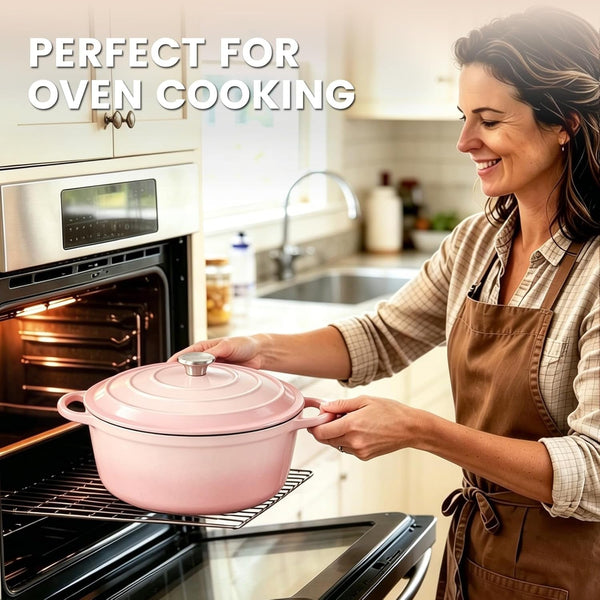 5 Qt Enameled Cast Iron Dutch Oven with Lid, Pink | for Sourdough Bread Baking, Oven Safe to 500°F, Works on All Stovetops, Serves 4-69
