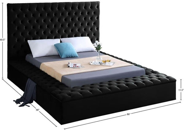 Modern Solid Wood Tufted Velvet Queen Bed, Black Upholstered Fabric, 86" W X 98" D X 60.5" H, Deep Tufted Headboard, Storage Footboard and Rails, No Box Spring Required, Elegant Bedroom3