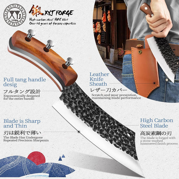 Authentic FULL TANG 6.2 Inch Kitchen Knife Chef Knives with Carrying Leather Sheath Slicing Cutting Butcher Knives for Meat Vegetable Cooking Tool, Meat Cleaver4