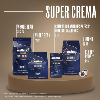 Lavazza Super Crema Whole Bean Coffee, Medium Espresso Roast, Arabica and Robusta Blend, 2.2 Lb Bag, Package May Vary (Pack of 1)9
