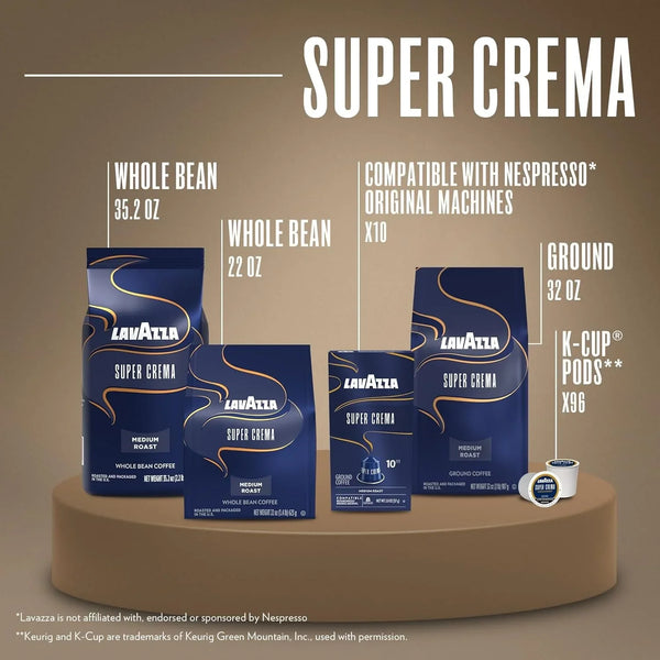 Lavazza Super Crema Whole Bean Coffee, Medium Espresso Roast, Arabica and Robusta Blend, 2.2 Lb Bag, Package May Vary (Pack of 1)9