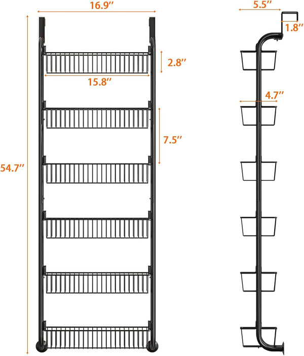 over the Door Pantry Organizers and Storage, 6-Tier Spice Rack, Home & Kitchen Storage Shelves for Cabinet, Large Capacity Hanging Seasoning Organizer, Laundry Room Organization, Black3