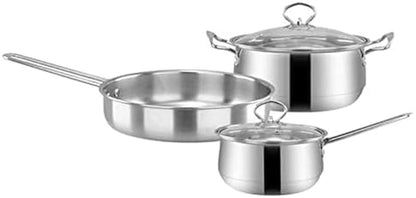 TKUS 3Pcs/Set Stainless Steel Cookware Set Flat Bottom Frying Pan Soup Pot Milk Pot Kit Induction Cooker Cooking Pan for Home Kitchen (1)2