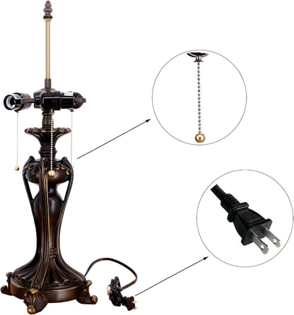 Table Lamp Base Replacement Only (L (W 8 H 24 Inch)) | Fit for 12, 14, 16, 18 Inch Tiffany Style Stained Glass Lampshade, Dark Bronze Finish, Resin, Pull Chain Switch9