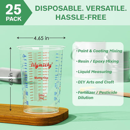 25 Pack Plastic Mixing Cups, 32 Oz Disposable Mixing Cups2