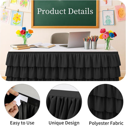 Teacher Desk Skirt Black Tutu Table Skirt for Classroom 6FT | Ruffled Tablecloth Back to School Supplies for Girls Birthday Party Dessert Decorations3