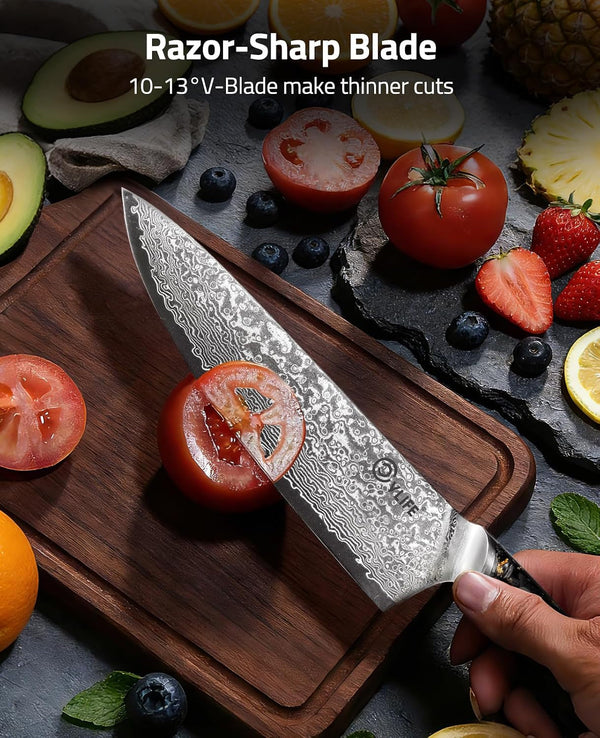 Chef Knife, 8" Damascus Steel Knife with High Carbon 10Cr15Mov Core6