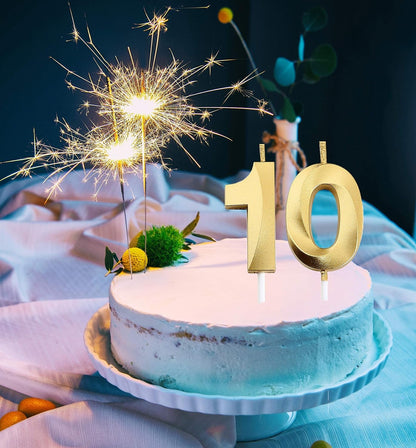 10Th Birthday Candles,Gold Number 10 Cake Topper for Birthday Decorations Party Decoration4