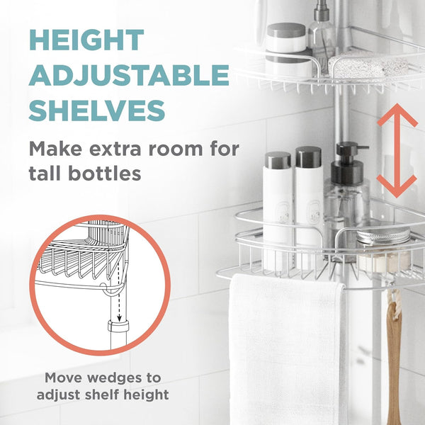 Tension Pole Shower Caddy Corner Organizer, Adjustable Standing Shower Caddy with 4 Baskets and Built in Towel Bar, Rust Resistant Bathroom Tension Rod Organizer, 60 to 97 Inch, Chrome4