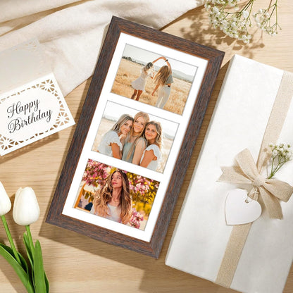 , Collage Frame 7X14 for 3 4X6 Photos Wood Distressed Brown9