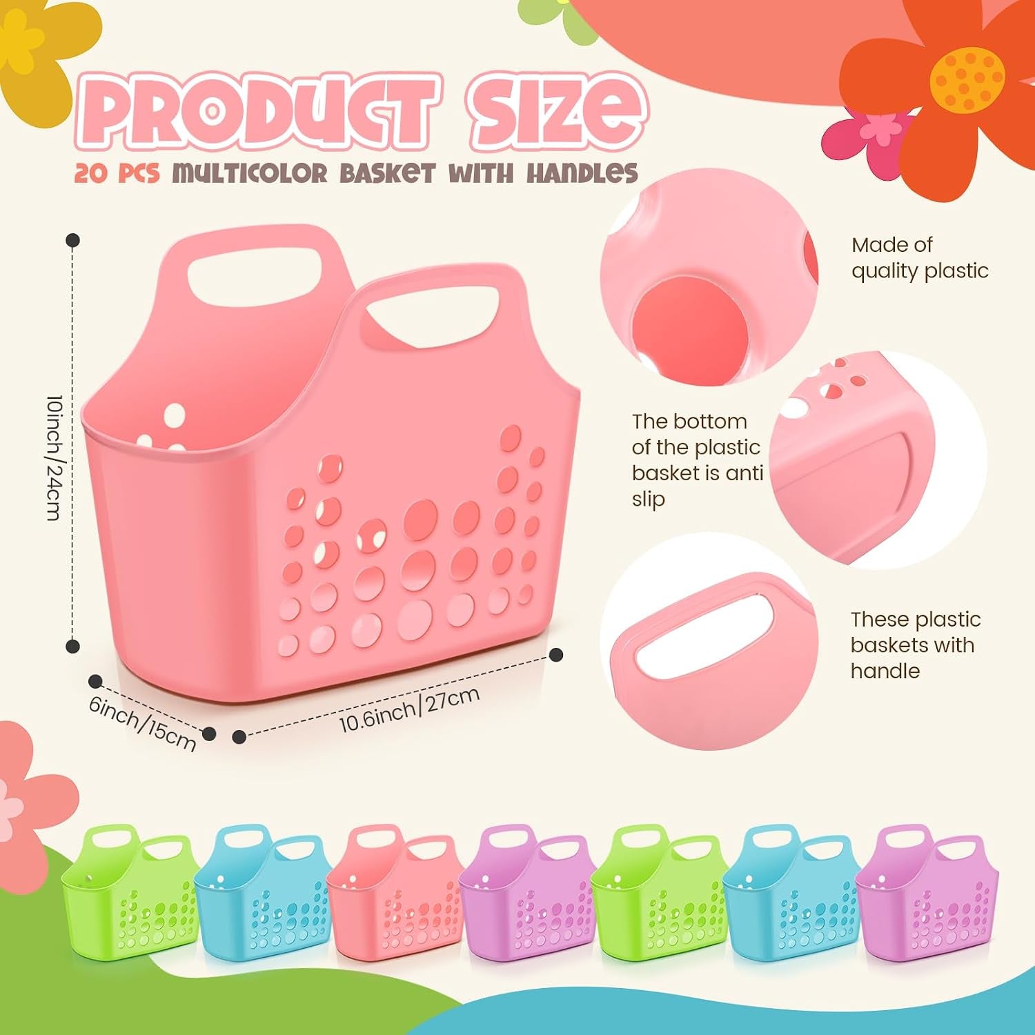 20-pack-plastic-baskets-with-handles-portable-caddy-multicolor