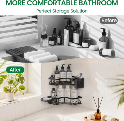 Adhesive Shower Caddy, 2 Pack Corner Bath Organizer, Rustproof Stainless Steel Shower Shelves with Large Capacity, No Drilling Shelves for Bathroom Storage, Home, Kitchen Décor6