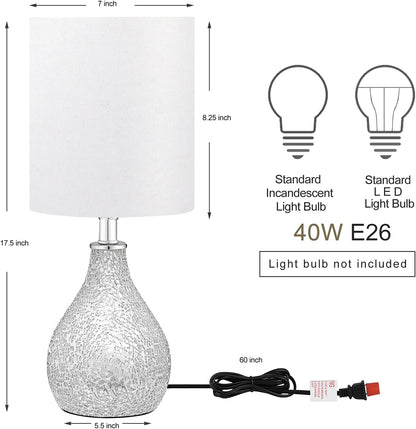 Modern Table Lamps Set of 2, Mirror Silver Gourd Design Mosaic Tiled Glass 17.5" Bedside Lamp, for Bedroom Living Room and Office Desk Nightstand Table Lamp6