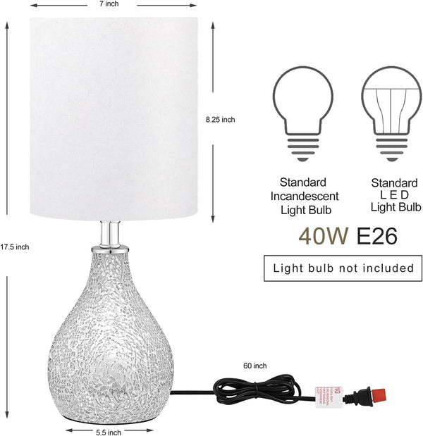 Modern Table Lamps Set of 2, Mirror Silver Gourd Design Mosaic Tiled Glass 17.5" Bedside Lamp, for Bedroom Living Room and Office Desk Nightstand Table Lamp6