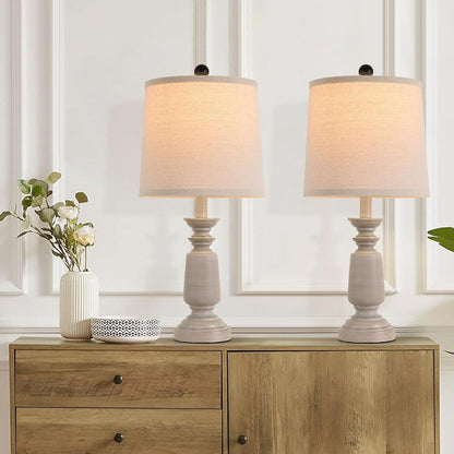 Lamps Set of 2 Modern Farmhouse Table Lamp Bedside Reading Lights Living Room End Lamps Bedroom Night Light,High 22.5 Inch,With Fabric Lamp Shade (Light Wood Grain, High 22.5 Inches)2