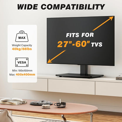 Universal Swivel TV Stand for 27-60 Inch Curved/Flat Screen Tvs, Table Top TV Base Replacement Holds up to 88 Lbs, Height Adjustable TV Stand Mount with Tempered Glass Base, MAX VESA 400X400Mm | Height Adjustable Table Top TV Base Replacement, Holds 88Lbs, Tempered Glass Base, Max VESA 400X400Mm7