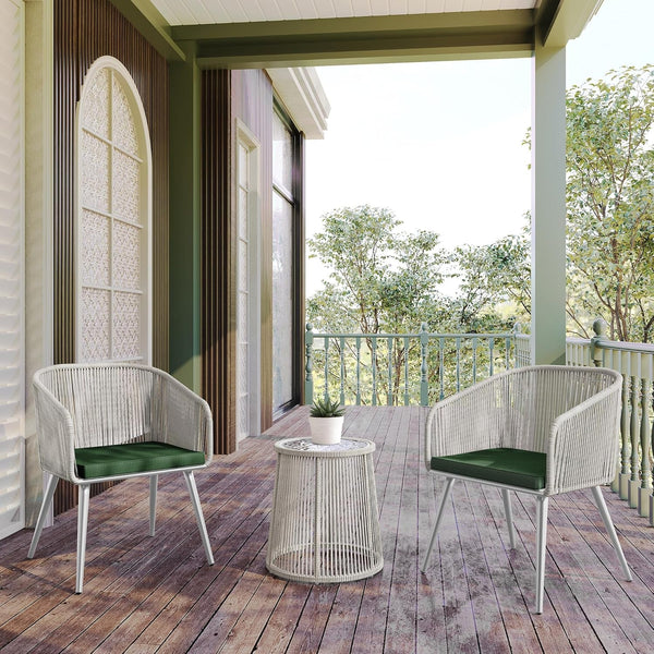 Breezeway Patio Furniture Set, 3-Piece outside Bistro Set Handwoven Rattan Wicker Chairs with Waterproof Cushions, Tempered Glass Table, Outdoor Conversation Set, Ivory White & Jungle Green1