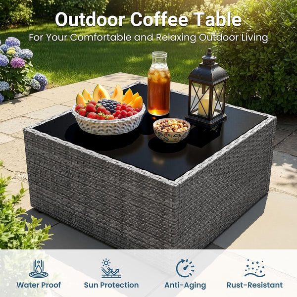 7 Piece Wicker Outdoor Patio Furniture Set, All-Weather Patio Sectional Set7