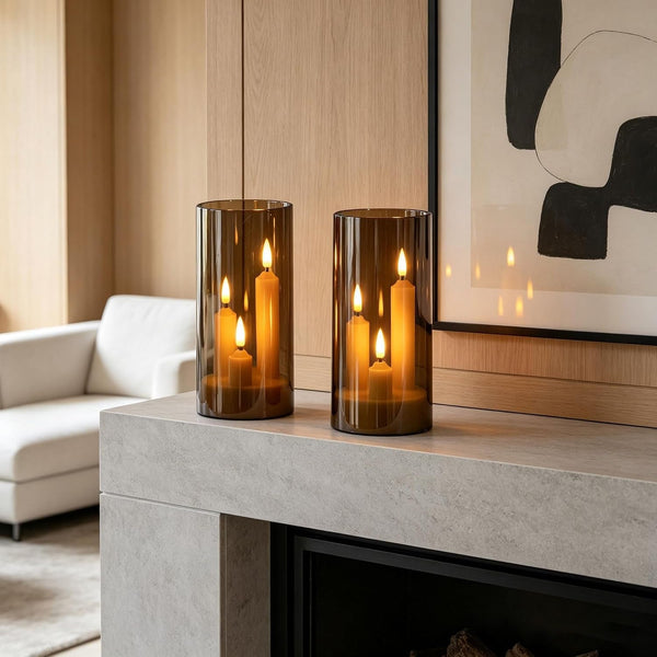 2 Pack 3D Wick Flameless Taper Candles, Gray Transparent Acrylic Cover LED Flickering Candle Lights, Remote Control Battery Operated Electric Candles for Home Wedding Christmas Party Table Decor.6