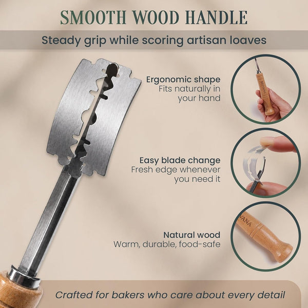 Bread Lame Sourdough Scoring Tool, Bread Scoring Tool with Beech Wood Handle, Protective Cover & 5 Replacement Blades, Dough Scoring Tool for Sourdough Bread4