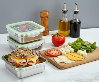 Set of 3 Stainless Steel Sandwich Containers - Food Grade Metal Base with a BPA Free, Leakproof & Airtight Sealed Lid. Great for Sandwiches, Snacks, Meal Prep & Food Storage - Sandwich Box.5