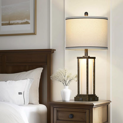 27Inch Tall Bedside Table Lamps with Charging Ports for Living Room,Traditional Lamp with Night Light for Bedroom Nightstand,Single Bronze6