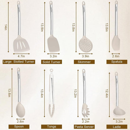 Kitchen Utensil Set, Silicone Utensils Dishwasher Safe, 8PCS, Khaki2