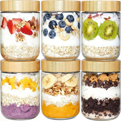 6 Pack 16Oz Glass Overnight Oats Containers with Bamboo Lids1