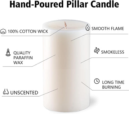 Pillar Candles White 6 Pack, 2.8X4 Inch Unscented Candle6