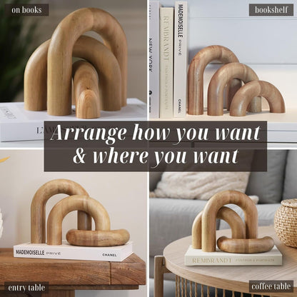 Wooden Arch Decor Set of 3, Acacia Wood Modern Decorative Home Objects | Japandi Home Decor Accents, Coffee Tables, Bookshelves, Entryways, Console Decorations, Housewarming Gift4