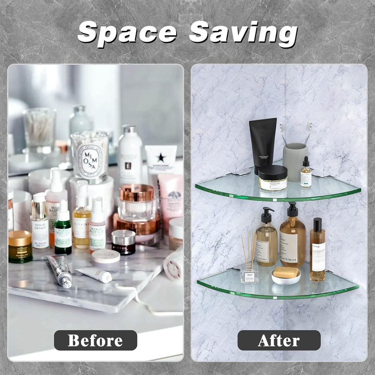 corner-glass-shower-caddy-2-pack-8mm-thick-tempered-glass-shelf-no-drilling-wall-mount-corner-mounted-shelves-space-saver-adhesive-bathroom-home-shelf-shampoo-holder-organizer-strong-adhesion