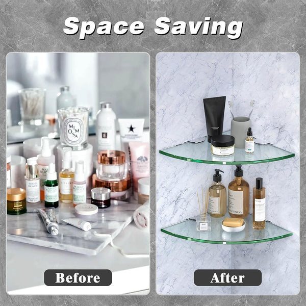 Corner Glass Shower Caddy 2 Pack 8Mm-Thick Tempered Glass Shelf No Drilling Wall Mount Corner Mounted Shelves Space Saver Adhesive Bathroom Home Shelf Shampoo Holder Organizer Strong Adhesion4