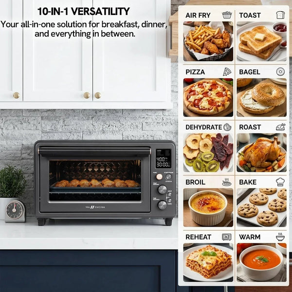 26.3 QT Non-Toxic Enamel Interior Air Fryer Toaster Oven Combo, 10-In-1 Convection Countertop Oven with Infrared Heating, Fits 12" Pizza & 6 Slice Toast, Easy Clean Enamel Baking Pan5