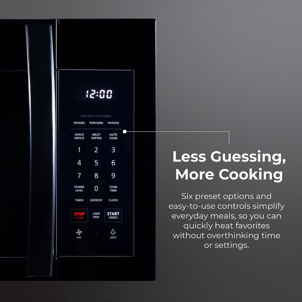 Over-The-Range Microwave – 1.7 Cu. Ft. Capacity, Black | 1000 Watts, 300 CFM Vent Fan, 12.4" Glass Cooking Tray, Preset Cooking Controls, Child Lock, LED Lighting7