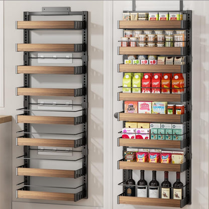 8 Tier over the Door Pantry Organizer, 2 in 1 Wall Mount or Hanging Spice Rack Seasoning Shelves with Adjustable Basket, Back of Door Organizer and Storage for Kitchen Cabinet and Room Closet1