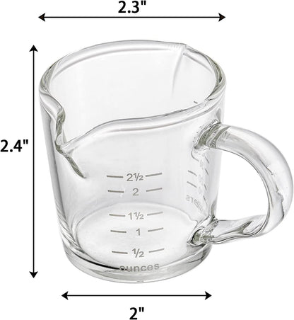 4 Pack Double Spouts Measuring Cups Espresso Shot Glass with Handle, 2.5 Oz Mini Milk Triple Pitcher Barista Clear Graduated Cups for Coffee, Wine, Bar, Party2