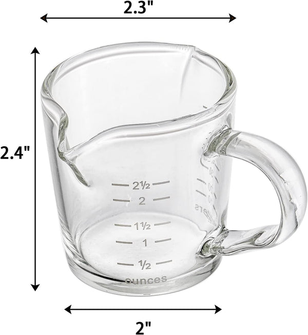 4 Pack Double Spouts Measuring Cups Espresso Shot Glass with Handle, 2.5 Oz Mini Milk Triple Pitcher Barista Clear Graduated Cups for Coffee, Wine, Bar, Party2