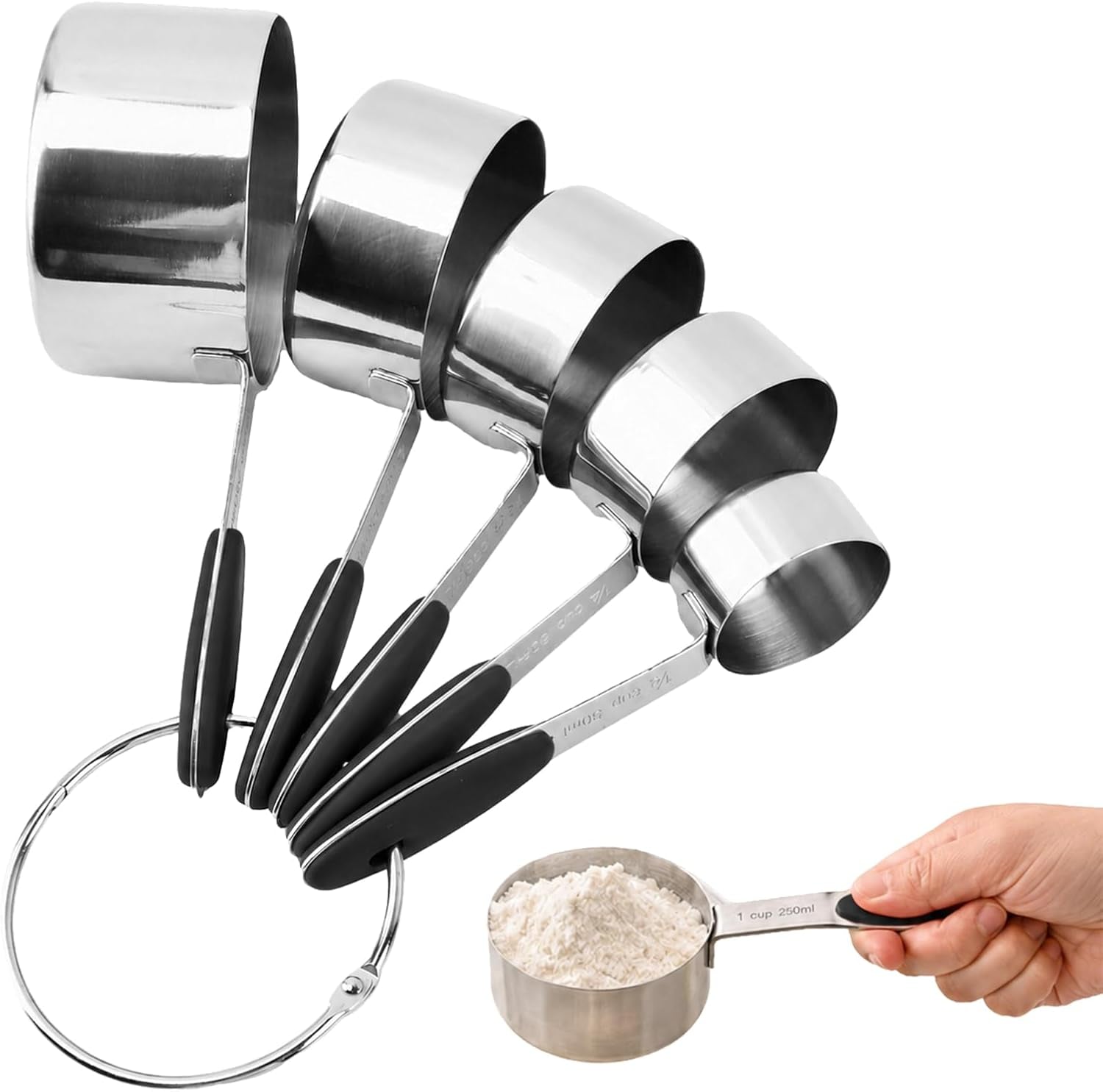 5-piece-stainless-steel-measuring-cups-with-non-slip-handles-kitchen-measuring-cups-for-dry-liquid-ingredients-cooking-baking-1-8-1-4-1-3-1-2-1-cup-black