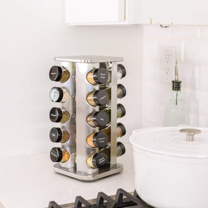 20 Jar Rotating Spice Rack with Spices Included & 5-Year Free Spice Refill Program – Stainless Steel Countertop Spice Rack with 3 Oz Glass Jars | 5-Year Free Spice Refill Program, Stainless Steel Countertop, 3 Oz Glass Jars3